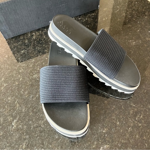 New Sorel Roaming Easy Slide Sandals, Casual Stretch Black Slides, Athleisure - Picture 6 of 14